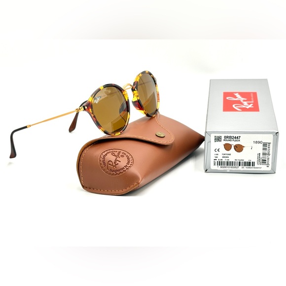 Beautiful Ray-Ban Round Lens Sunglasses RB2447 Fleck Tortoise W/ Brown Lens 49mm - Picture 4 of 16